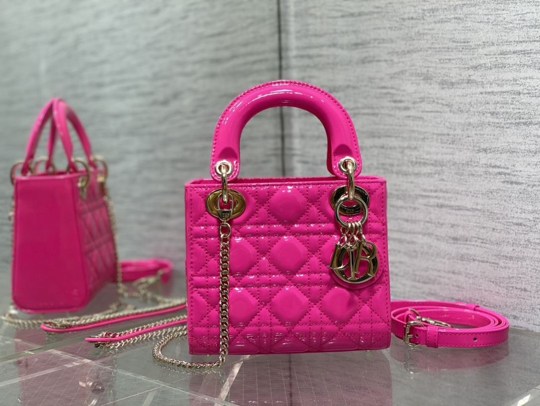 Mini Lady Dior Bag Rose Pink Patent Cannage Calfskin